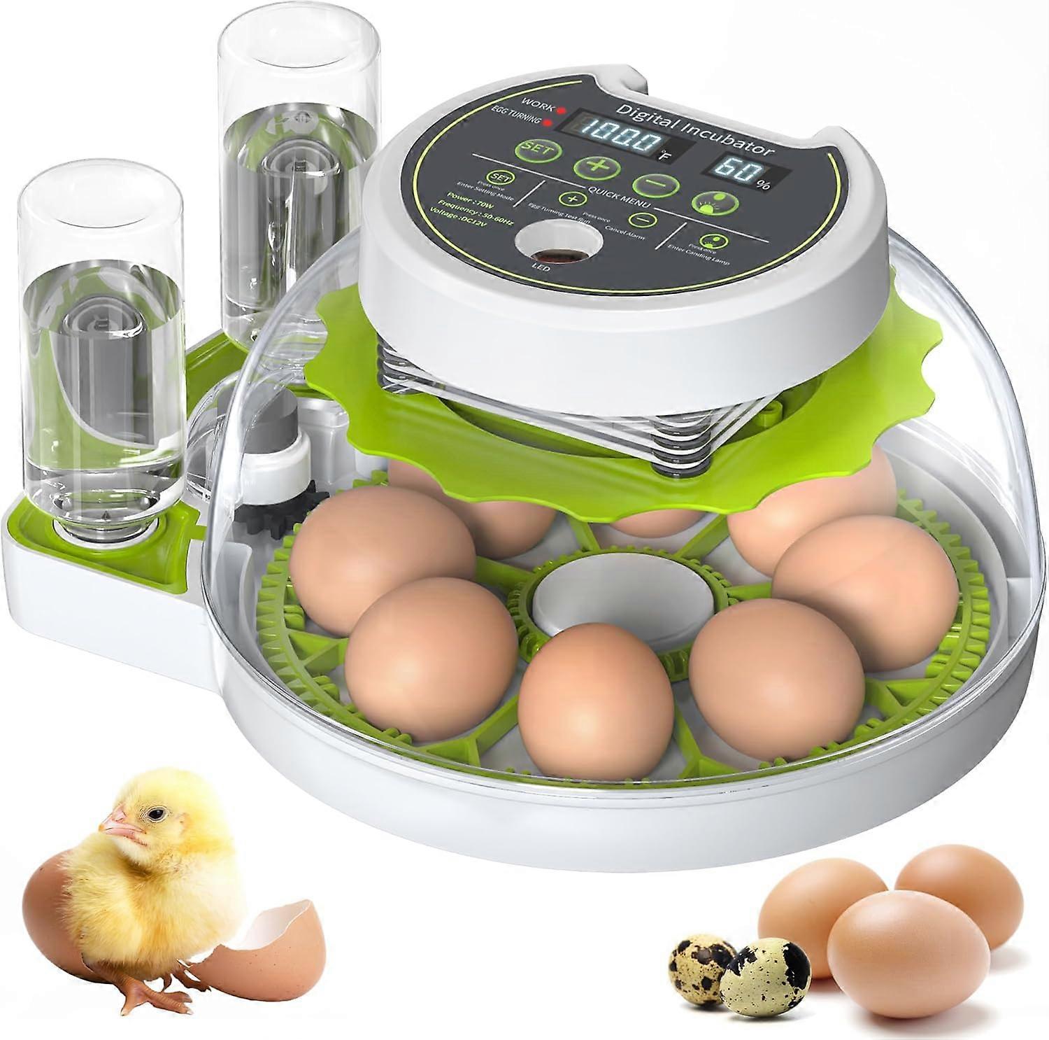 Incubator with automatic egg turning function, digital temperature and humidity control, built-in egg candles, precise control panel, supports 8 eggs