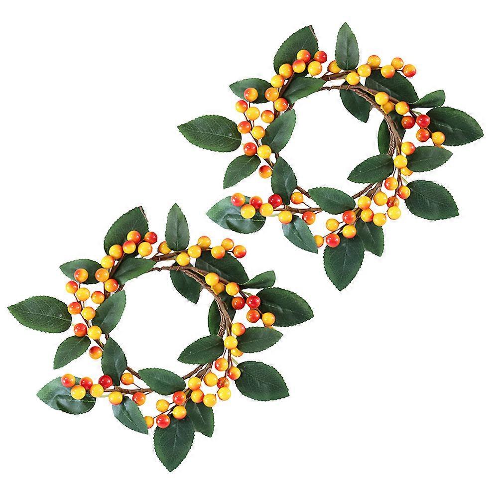 2Pcs Thanksgiving Day Decorative Wreath Simulation Red Berries Wreaths for Home