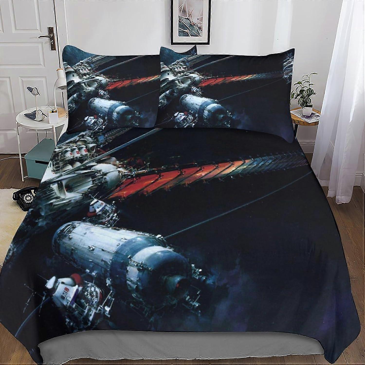 Fantasy Art Bedding Set Future Civilization D Pattern Printed Duvet Cover Zipper Closure with Microfiber Pillowcases for Adults and Children 135*200 C