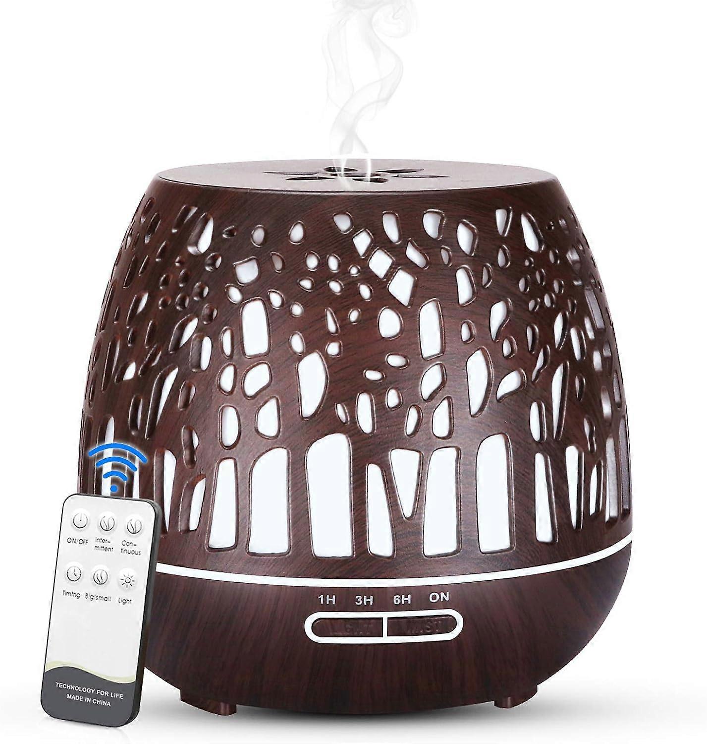 400ml Essential Oil Diffuser, BPA Free Ultrasonic Humidifier Remote Control with Color Changing LED Light 3 Timer for Home/Yoga/Office/Spa - Dark Wood