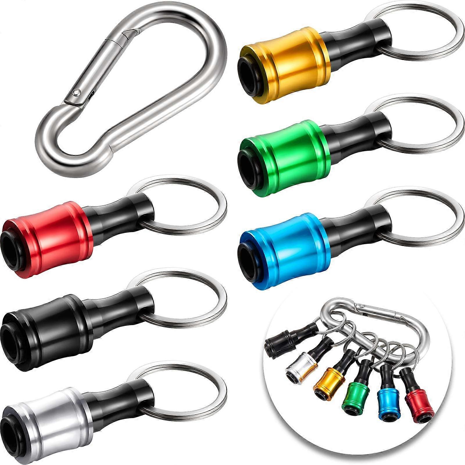6 Pieces 1/4 Inch Keychain Bit Holder Screwdriver Hex Holder Magnetic Drill Bit Holder Hex Shank Keychain Extension Socket Adapter Drill Bit for Most