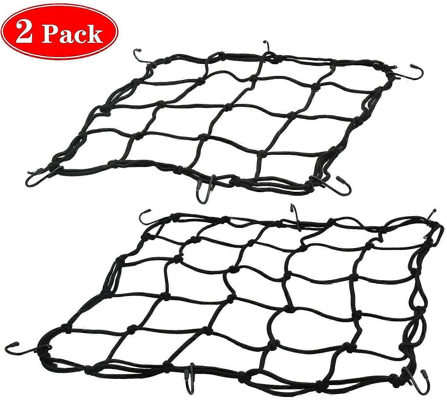 Pack Of 2 Motorcycle Luggage Nets, Bicycle Net, Helmet Net With Hook, Safety Net, Elastic Luggage Strap For Motorcycle, Bicycle (30 X 30 Cm + 40 X 40