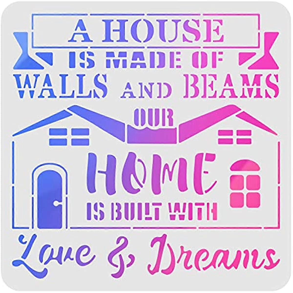 Home Quote Stencil Template 11.8x11.8 inch Plastic Love & Dreams Stencils Square Reusable Stencils for Painting on Wood Floor Wall and Fabric