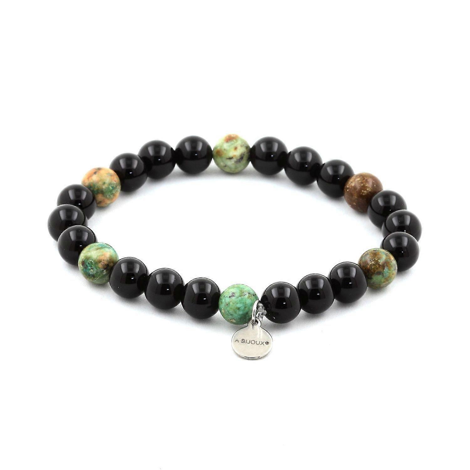 Bracelet Beads Black Agate + Turquoise from Peru 8 mm