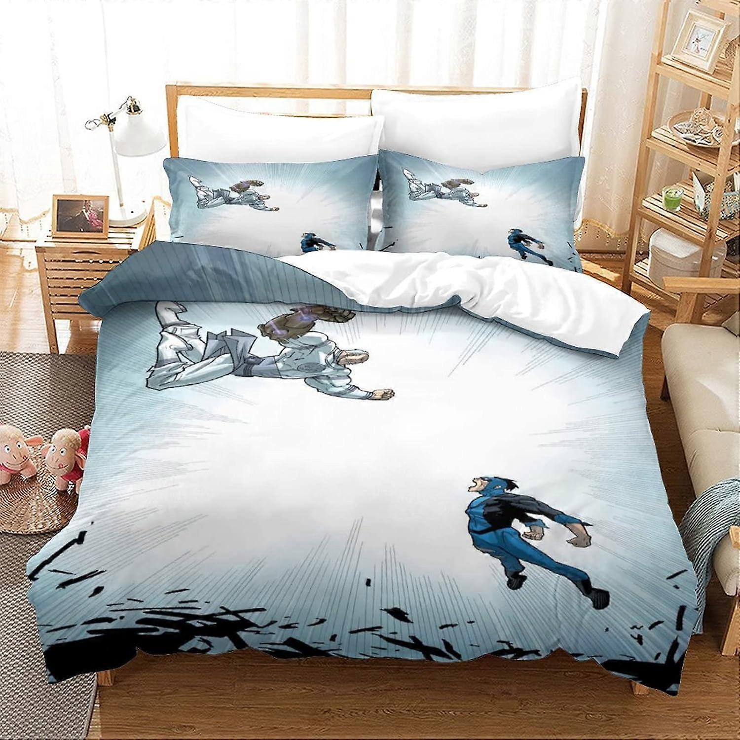 Oövervinnerlig superhjälte D tryckt påslakan set med örngott för tonåring, Mark Grayson påslakan sängkläder kung 135 * 200 CM