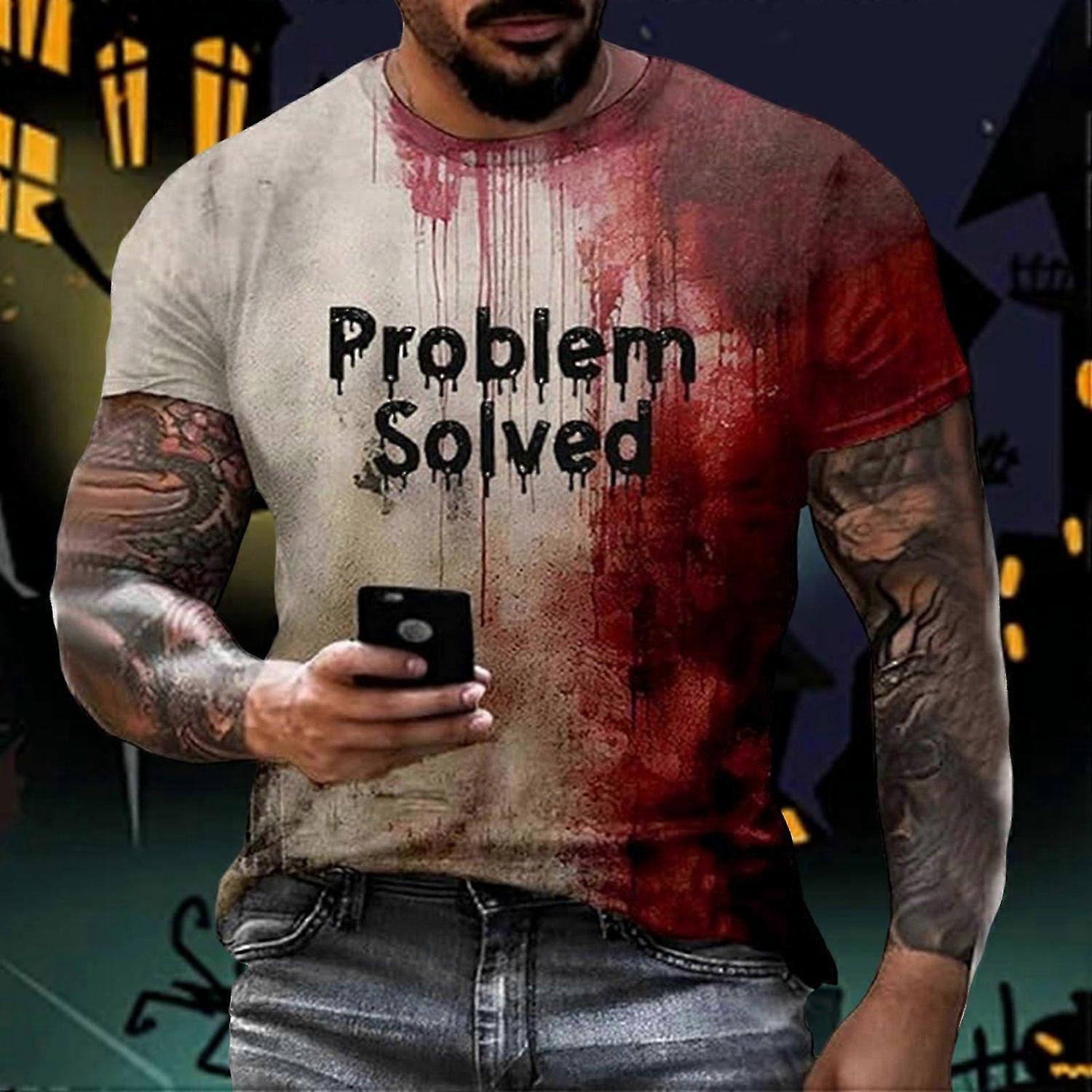 Maglietta di Halloween per le donne Problem Solved Maglietta di Halloween Sanguinante Halloween Sangue Stampato Camicia sanguinante Divertente Scollo a V Manica Corta Motivo Sangue Top Halloween