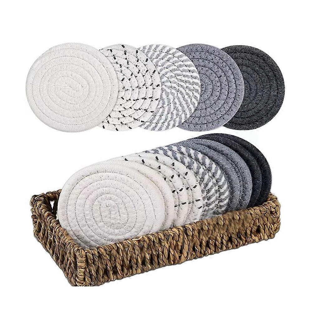 Drink Coasters ,Seagrass Basket Holder Set,10Pcs Boho Absorbent Coasters for Coffee Table, Large Ha