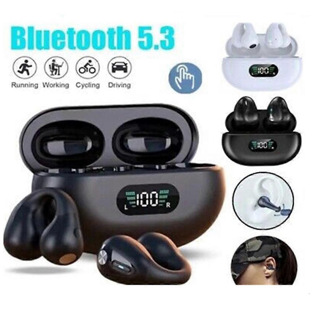 Bluetooth 5.3 Bone Conduction Wireless Earbuds – Open Ear Clip Style, Sweatproof, Built-in Mic
