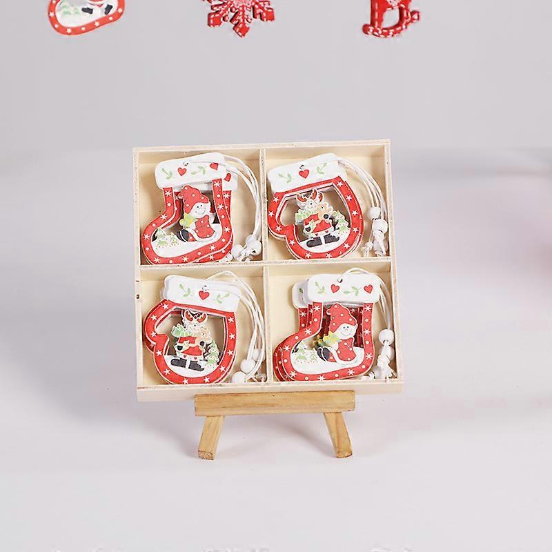 12pcs/box Christmas Snowflake Reindeer Wooden Decorations Pendants Tree Hanging Ornaments for Home Kids Gift Noel Navidad Decor