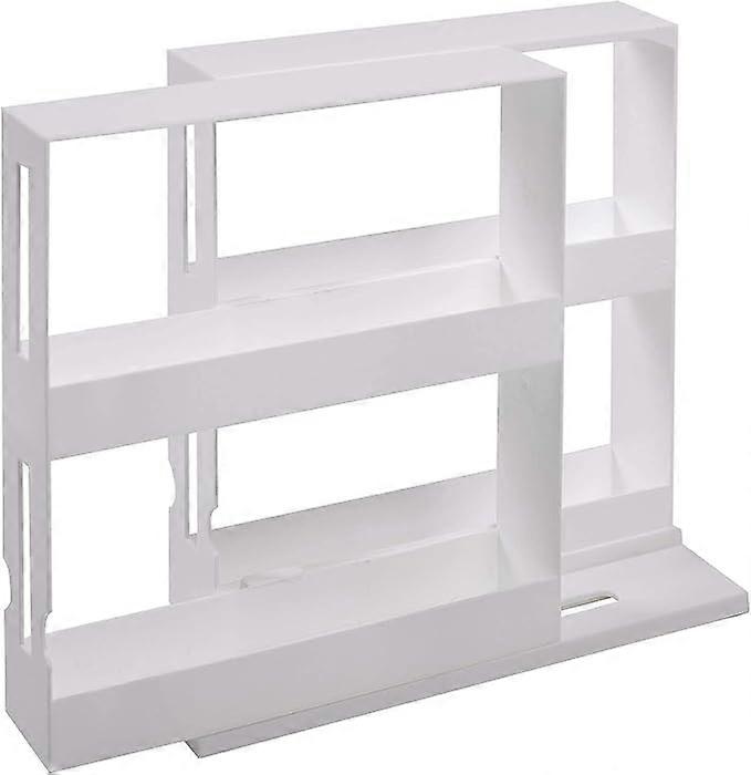 Upp plastic extendable spice rack I 2 rotating drawers I small storage cabinet I kitchen and bathroom accessories I white