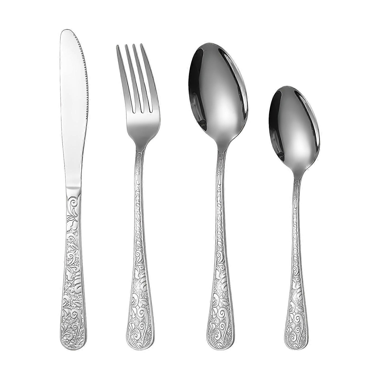 4Pcs Stainless Steel Tableware Set Cutter Fork Spoon Portable Reusable Flatware Sets for Travel Home Kitchen