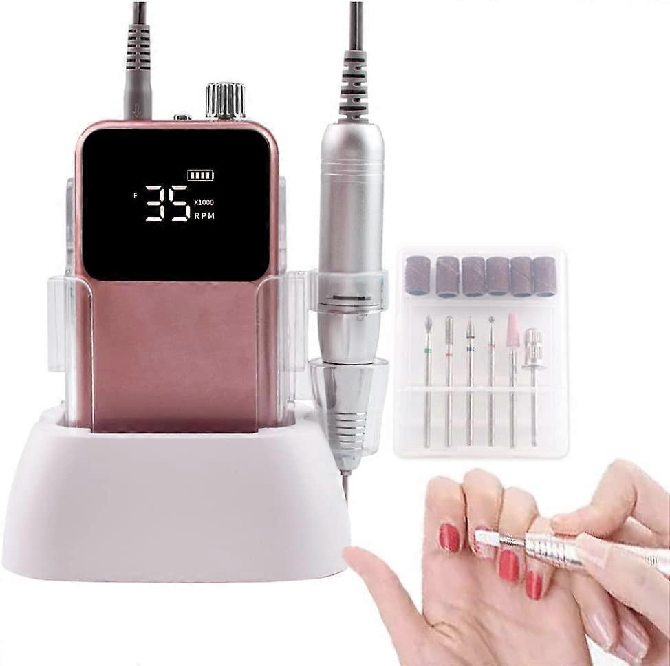 Rectangular Nail Drill Rechargeable Desktop Base, 35000 Rpm Electric Manicure Machine, 2500 Mah Battery Capacity Nail File Pedicure Cordless Drilling-