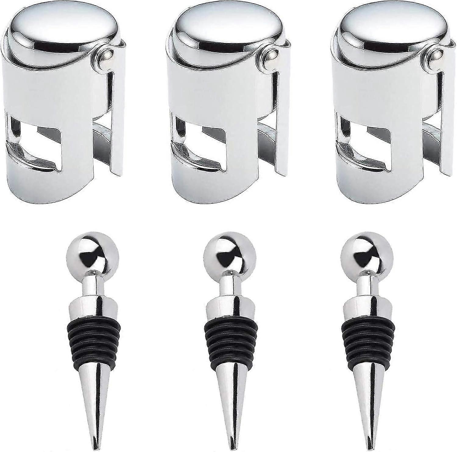 6ピースボトルストッパー、3ピースワインストッパー、3ピースステンレススチールシャンパンストッパー、シャンパンシーラーストッパー、ビールセーバーシーラー