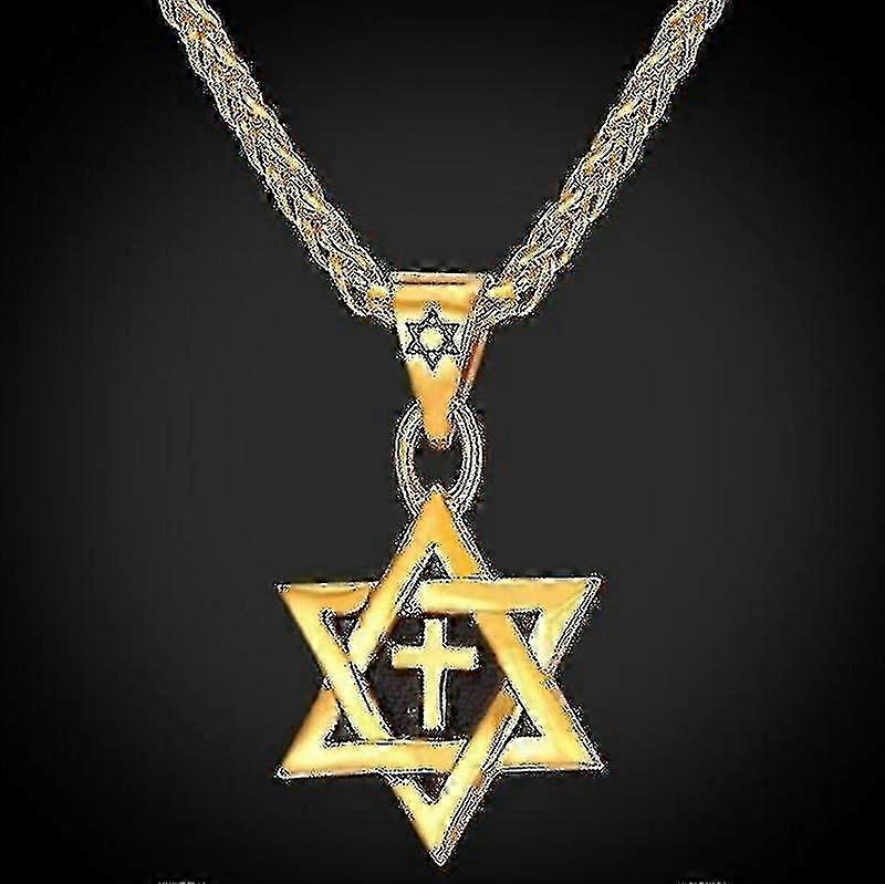 Collier pendentif croix étoile de David en métal plaqué or Cultiste juif classique 2024