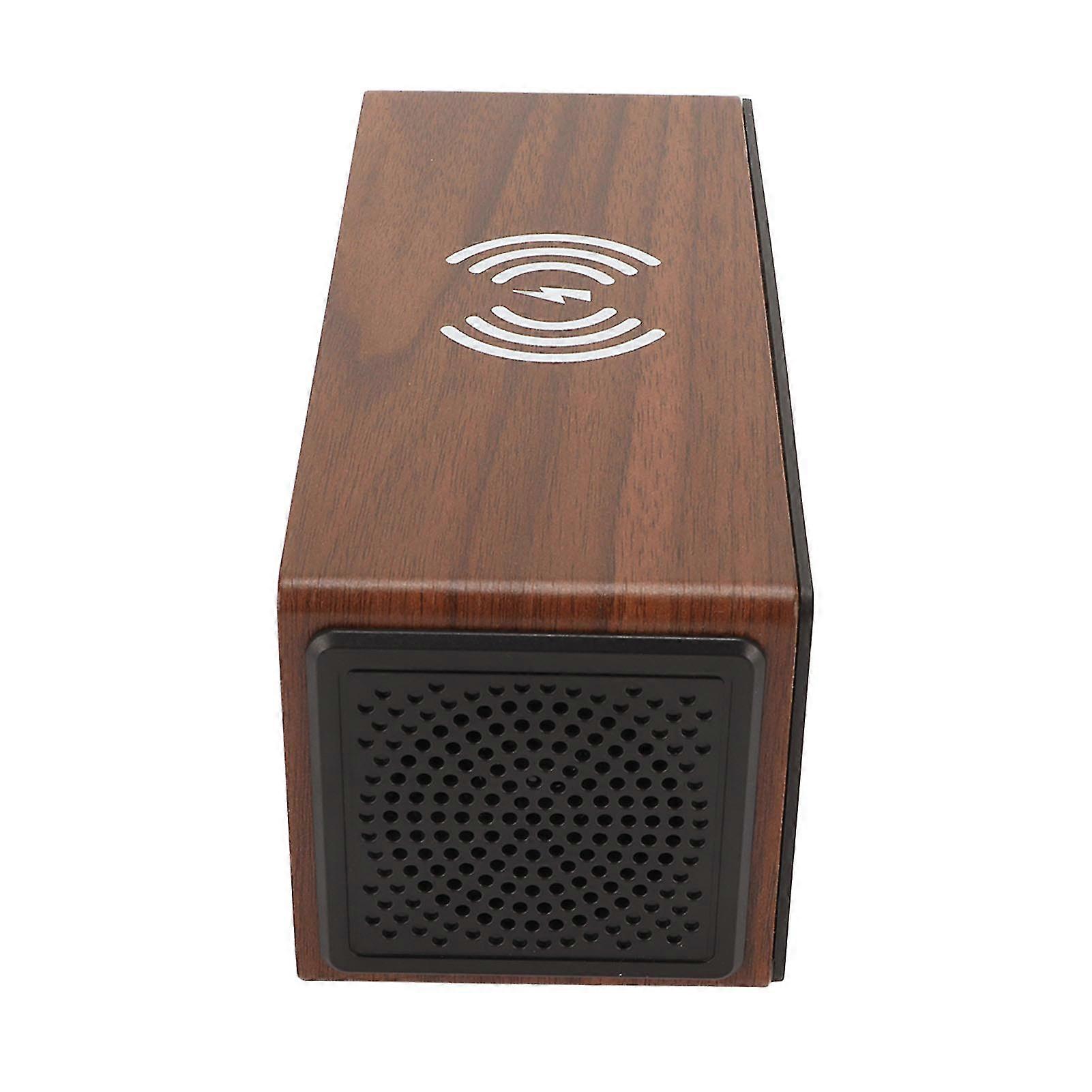 Digital Alarm Clock with Bluetooth Speaker and Wireless Charging - Wooden LED Clock for Home Bedroom