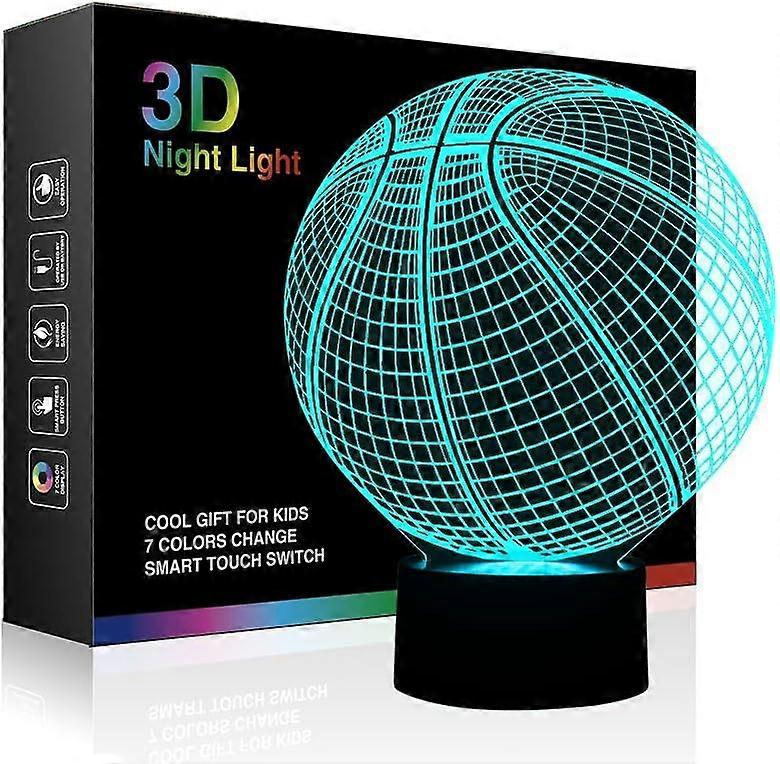 Baschet 3D Lampă Iluzie, Lumini de noapte LED pentru copii Cadou de ziua de naștere 7 Schimbarea culorii