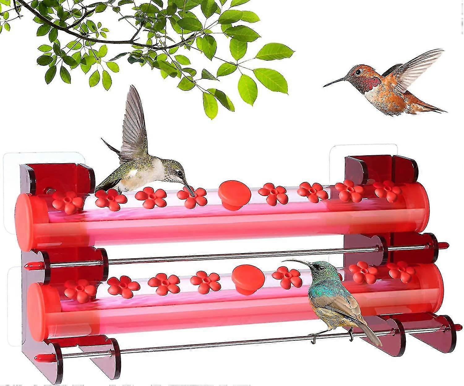 Hummingbird Feeder Acrylic Horizontal Window Bird Feeder Along With Strong Sticker And Stainless Steel Perch