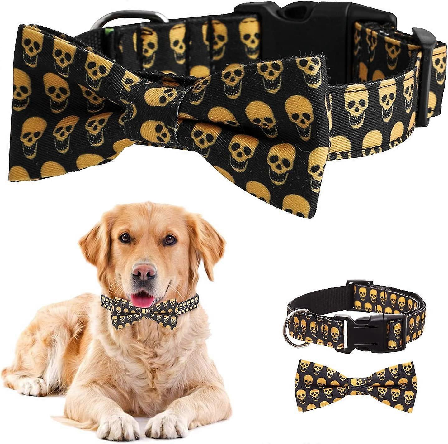 Funny Skull Design Dog Collar Bow Tie Dog Collar Adjustable Collar Dog Collar Suitable for Halloween, Dog Party, Pet Photo Shoot.