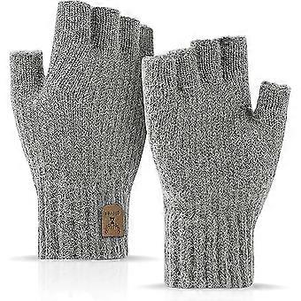 Winter Halbfingerhandschuhe Fingerlose Handschuhe - warme Strickfäustlinge für Männer und Frauen, grau