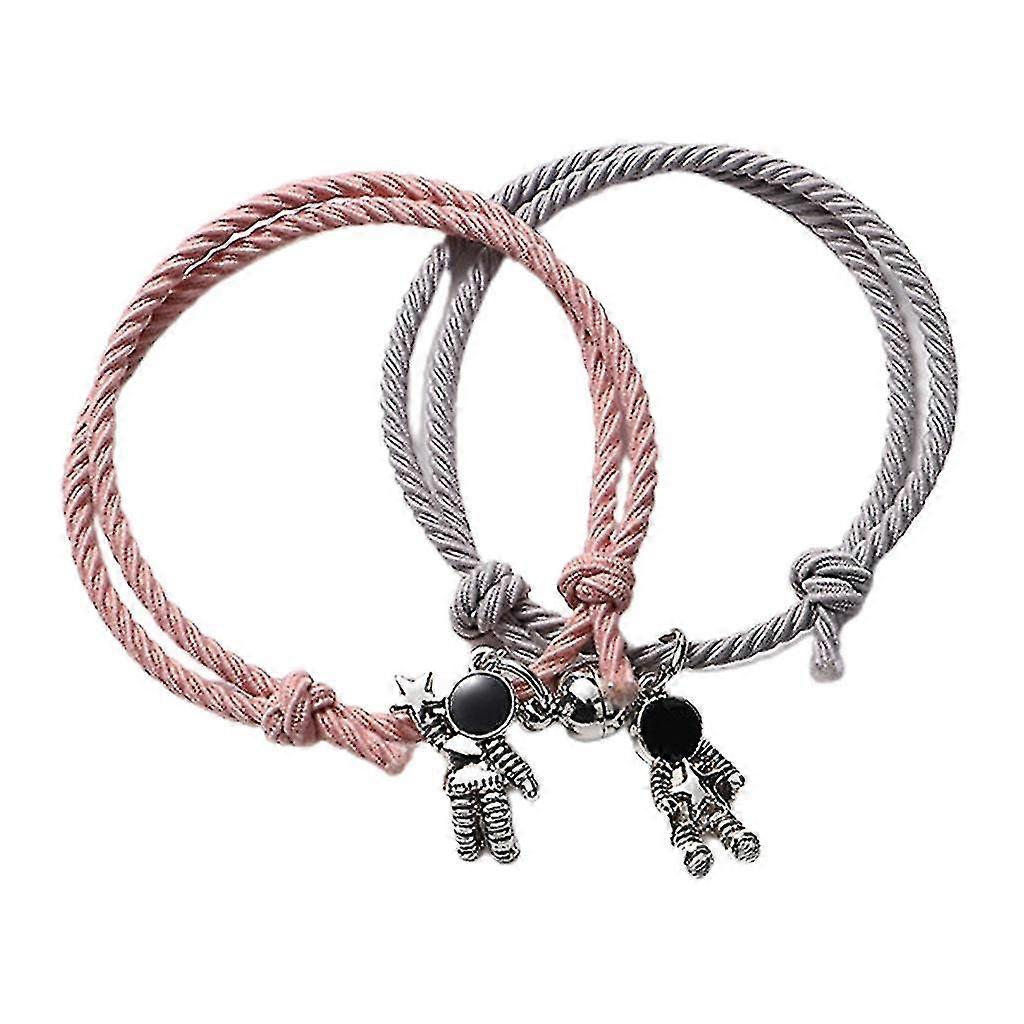 2pcs/set Atração Mútua Astronauta Pulseira da Amizade Corda Trançada Elástica