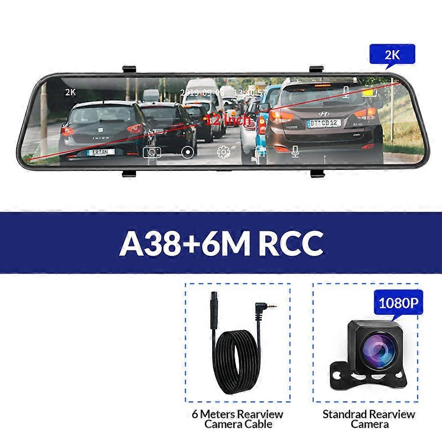 E-ACE 12 pollici auto DVR specchio 1440P videoregistratore flusso multimediale dashcam supporto GPS monitoraggio parcheggio 1080P telecamera posteriore