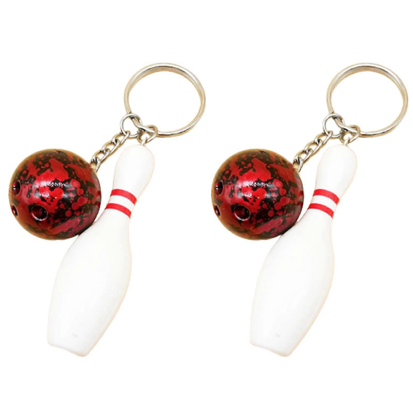 Red 2pcs Mini Simulation Bowling Car Key Ring Accessories