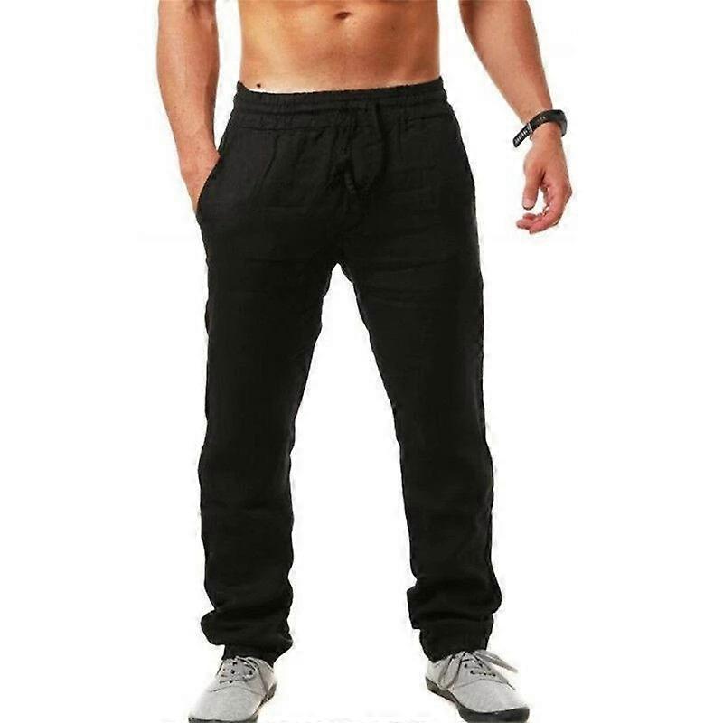 Men's Linen Pants Trousers Beach Pocket Drawstring Elastic Waistband Pants