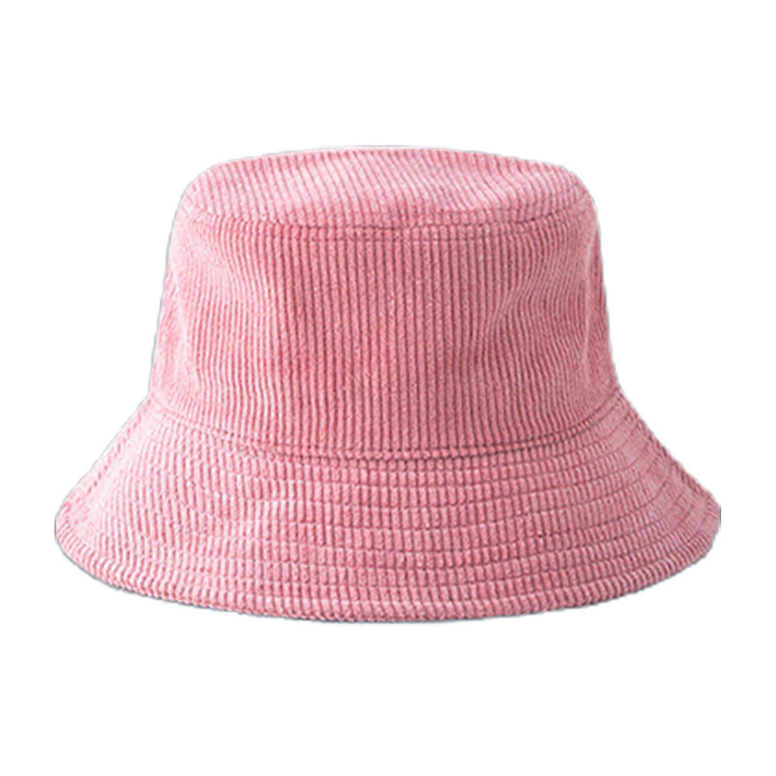 unbrand Corduroy Velvet Bucket Hat Winter Warm Hip Hop Ribbed Striped Fisherman for Sun Pink
