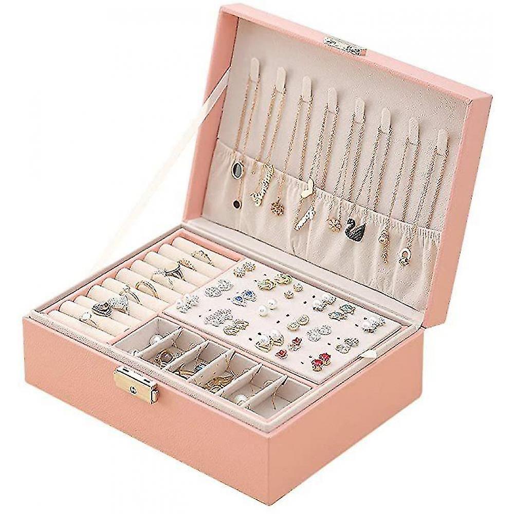 Women's Jewelry Box 2 Layer Medium Sized Jewelry Storage Box With Lock