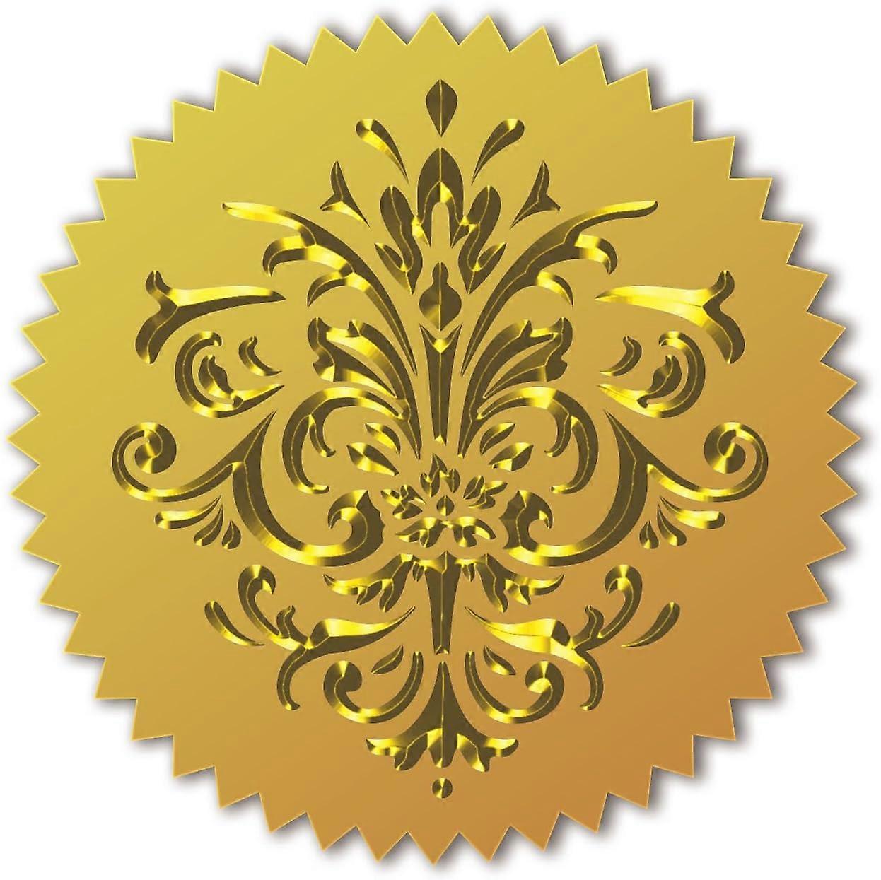 100Pcs Baroque Pattern Gold Foil Certificate Seals Foil Embossed Stickers Self Adhesive Gold Foil Embossed Certificate Seals for Envelope Invitation L