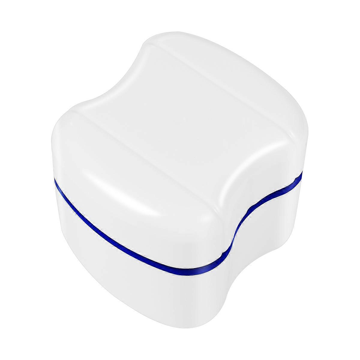 Healifty Denture Box Case Denture Bath Box Case Dental False Teeth Storage Box with Rinsing Basket (Blue)