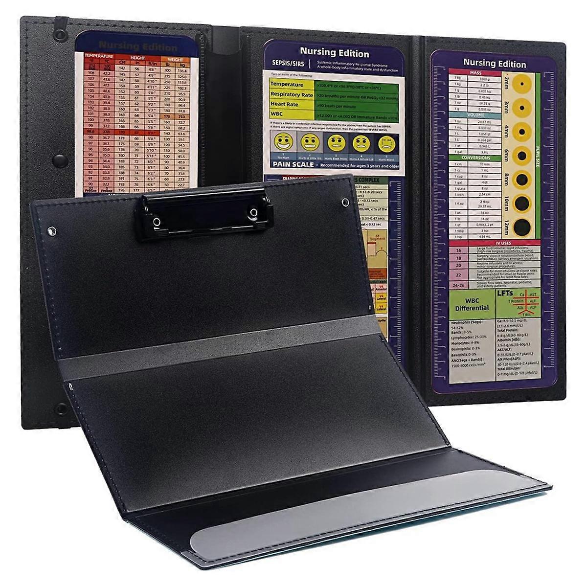 Nursing Clipboard Foldable, 3 Layers Nurse Clipboard with Nursing Edition Trifold Clipboard, Black