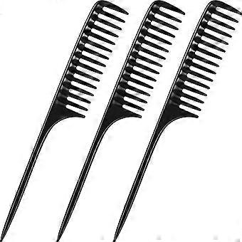 3er Pack Wide Zahn Schwanz Kamm Schwarzer Kamm Salon Rücken Kamm Styling Kamm Antistatisch Hitzebeständig Haarkamm