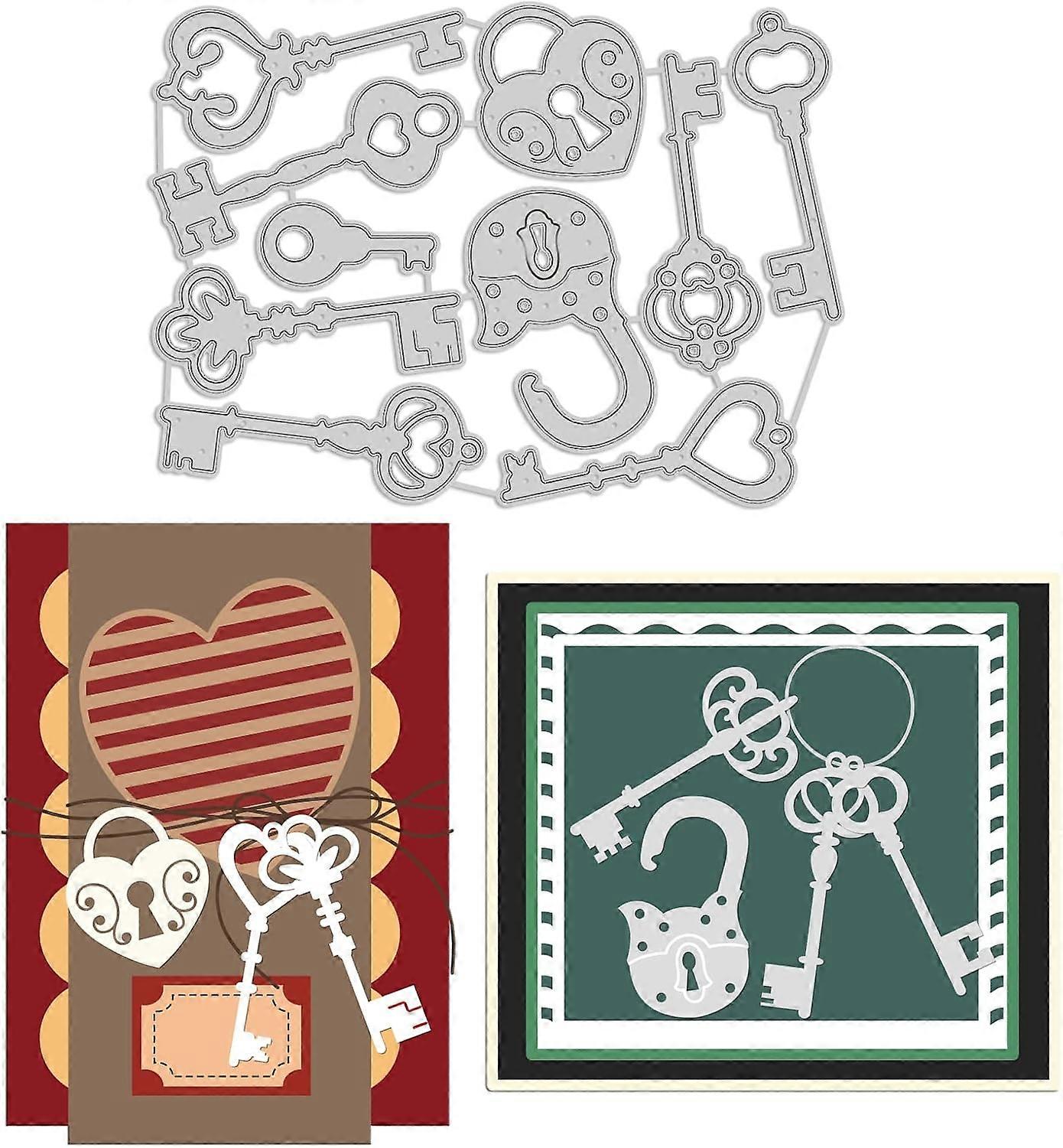 Carbon Steel Cutting Dies Stencils for DIY Scrapbooking Photo Album Decorative Embossing Paper Card Matte Platinum Color Key Pattern 12.7x9.3x0.08cm