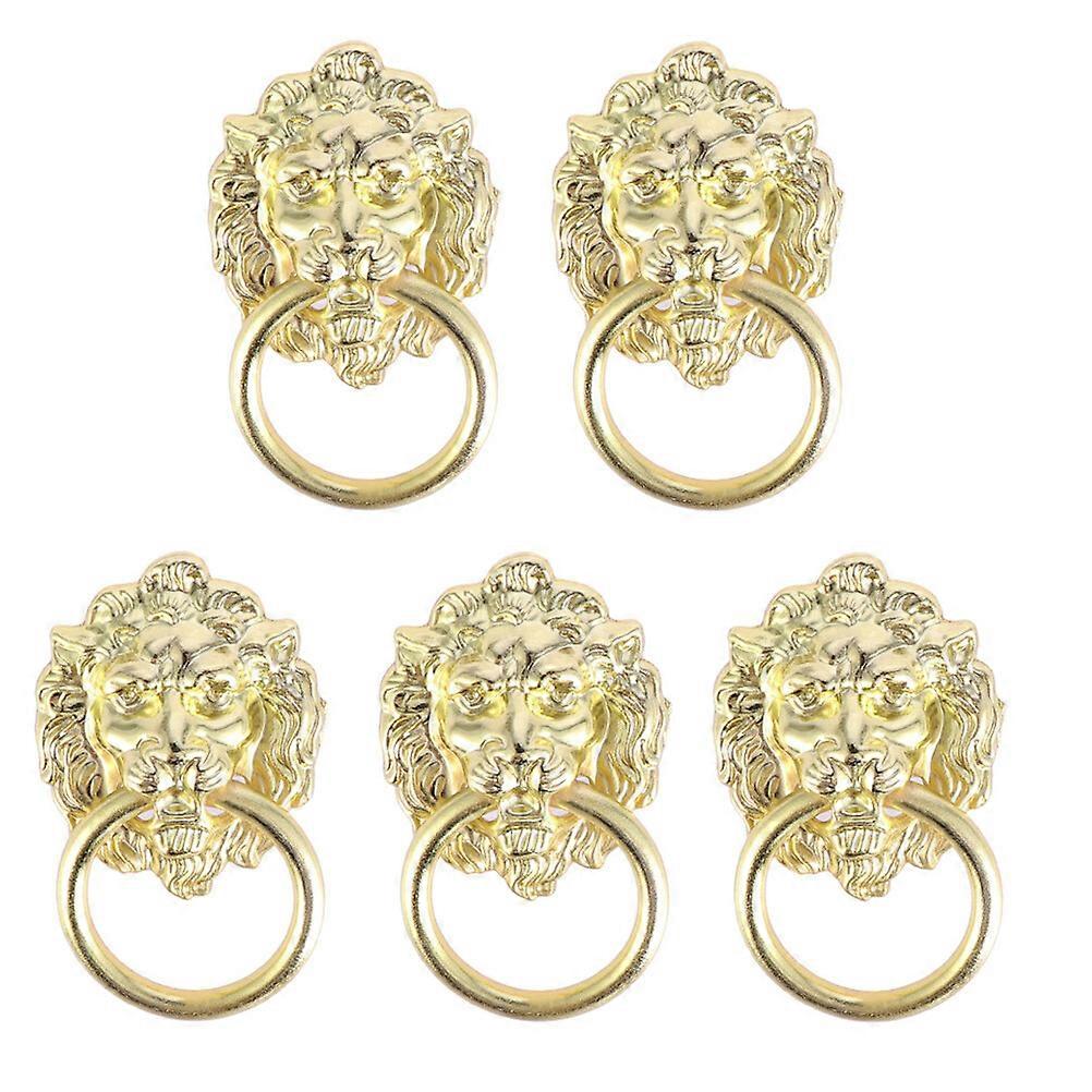 5pcs Lion Head Pull Handles Cabinet Pull Knobs Zinc Alloy Rings Pull Handles
