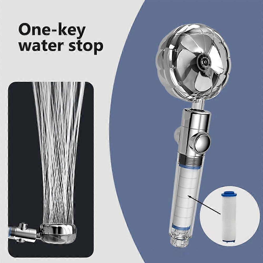 360 Degree Rotation Propeller Shower Head High Preassure Turbo Headheld Showerhead with Filter Pause Switch Fan Shower Head