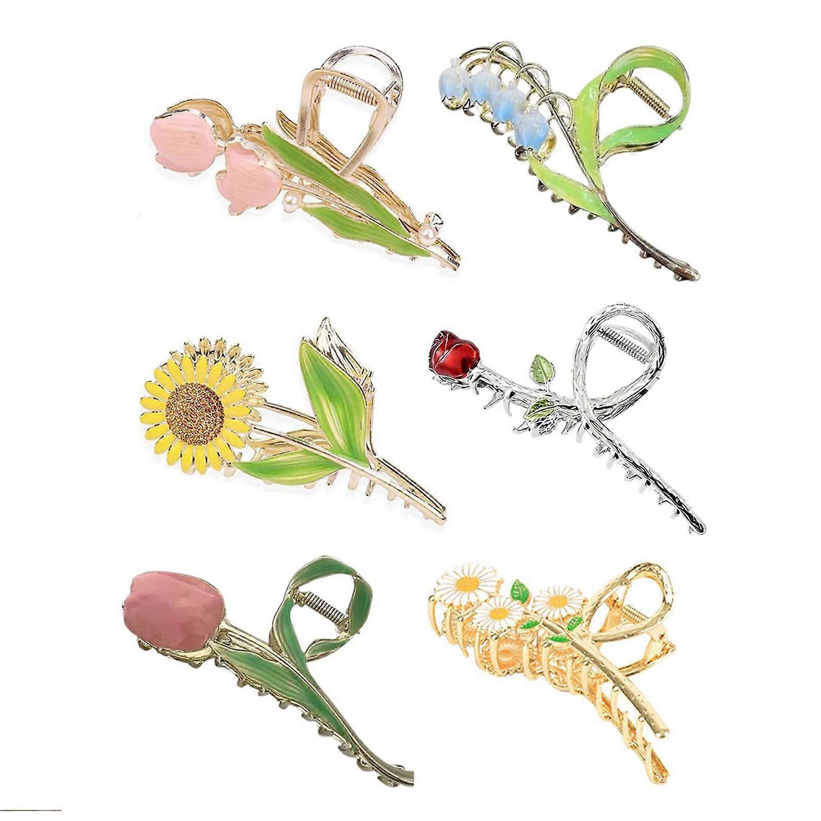 Mulheres elegantes metal garra de cabelo acessórios de cabelo Lily flor tubarão clip cabeça vestido 6pcs