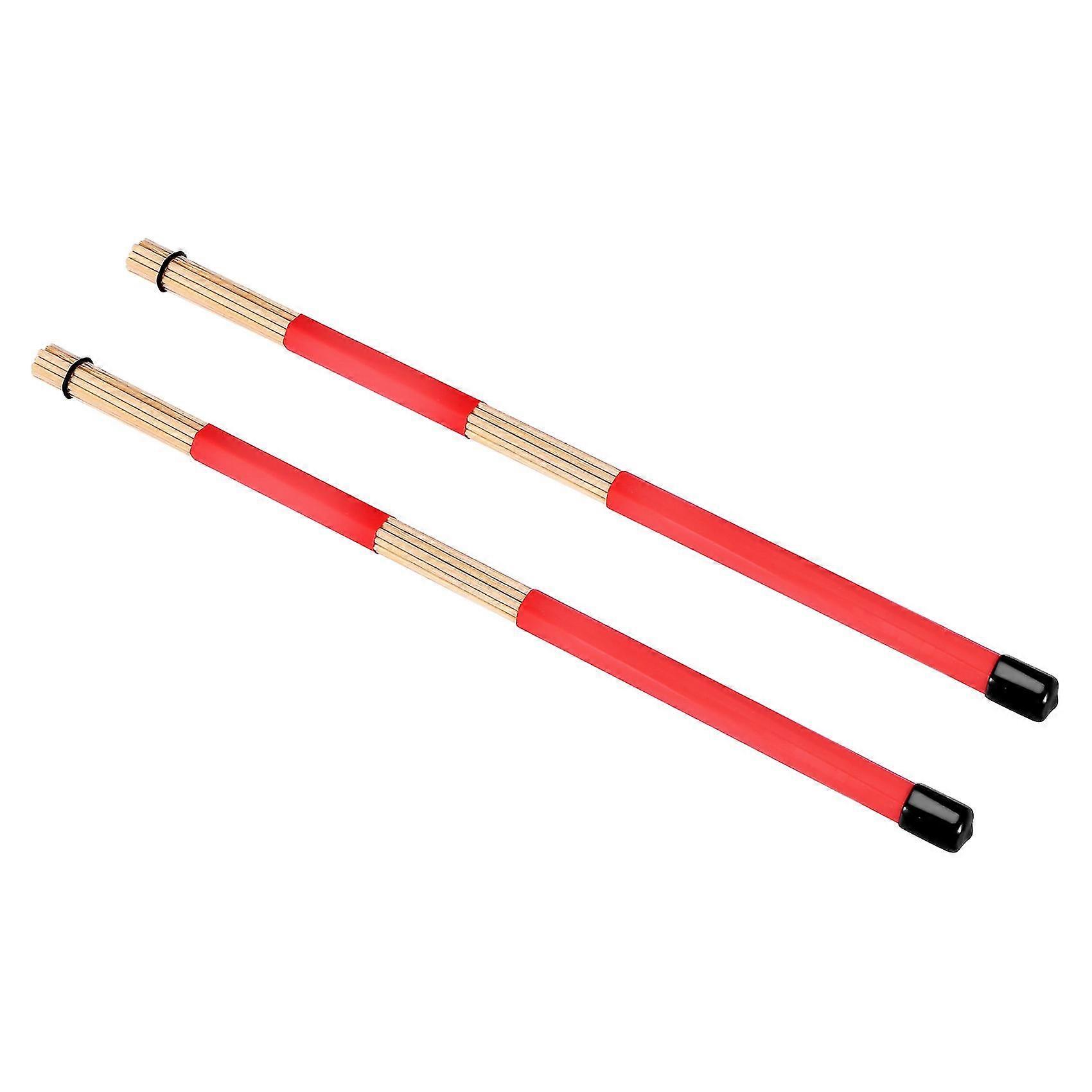 1 Pair 40cm Bamboo Rod Drum Brushes Sticks For Jazz Folk Music (red)