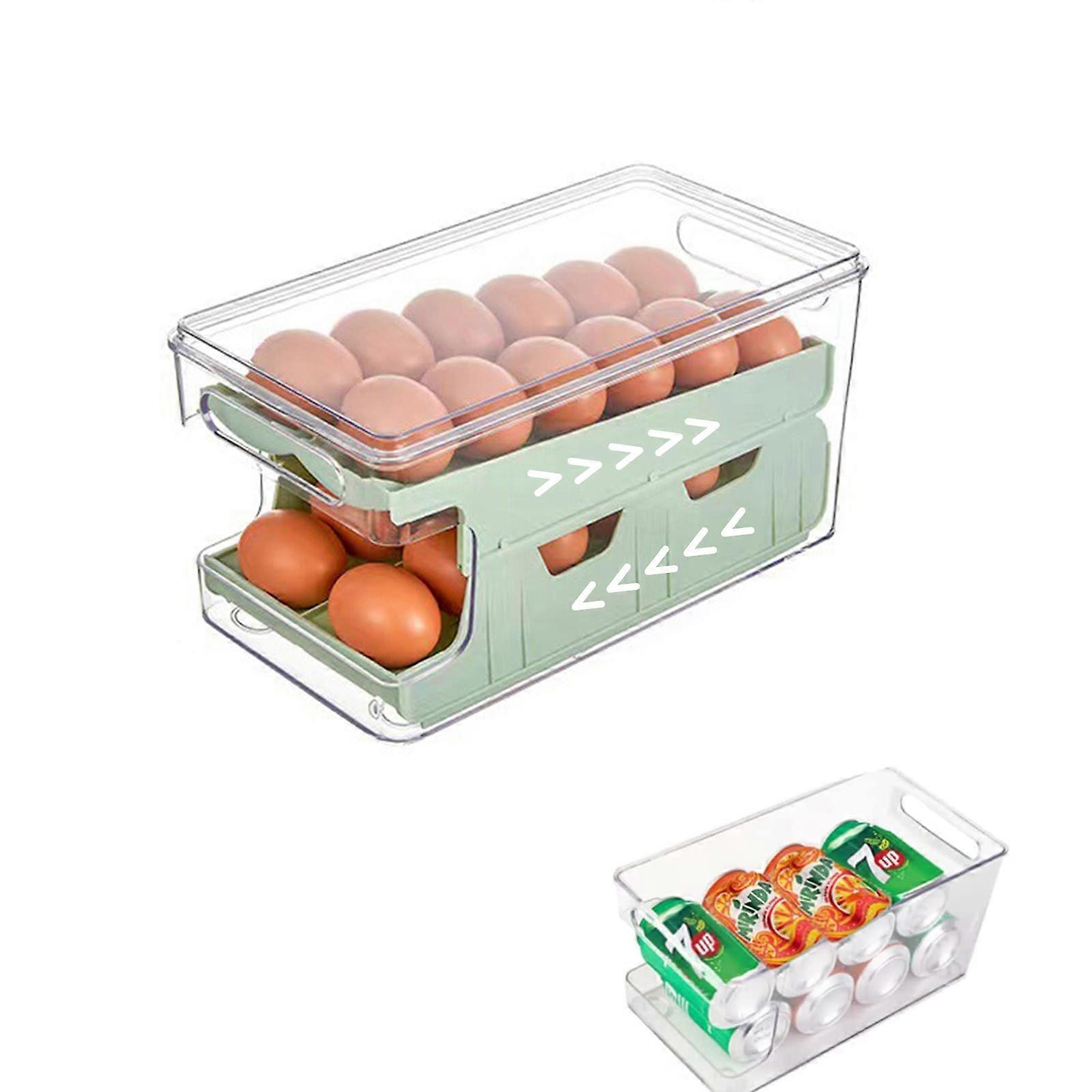 2023 New Egg Holder for Refrigerator, Automatically Rolling Egg Storage Container for Refrigerator,Large Capacity Egg Organizer
