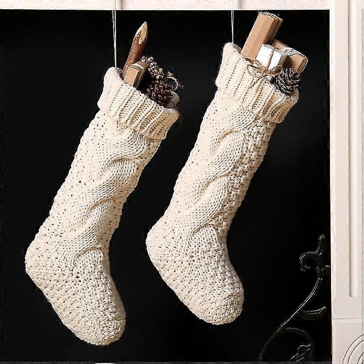 Unique Ivory White Knitted Stocking 37cm" 2 Piece Pack Christmas