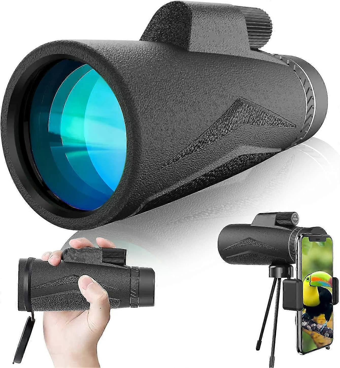 Portable 12x50 HD Monocular, Anti-Fog Waterproof Monocular Telescope with Tripod with Smartphone Adapter, for Bird Watching, Hiking Sightseeing, Ball 