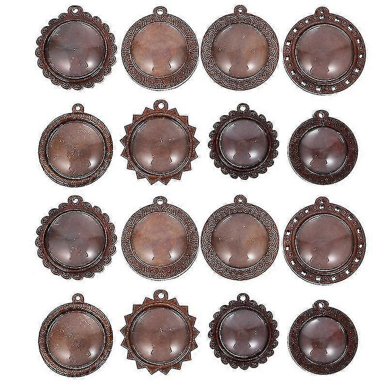 32pcs Wooden Round Pendants Trays Necklace Pendant Diy Jewelry Making Accessories 25mm 30mm Pendants Trays With Glass Patch (16pcs Pendants Trays And