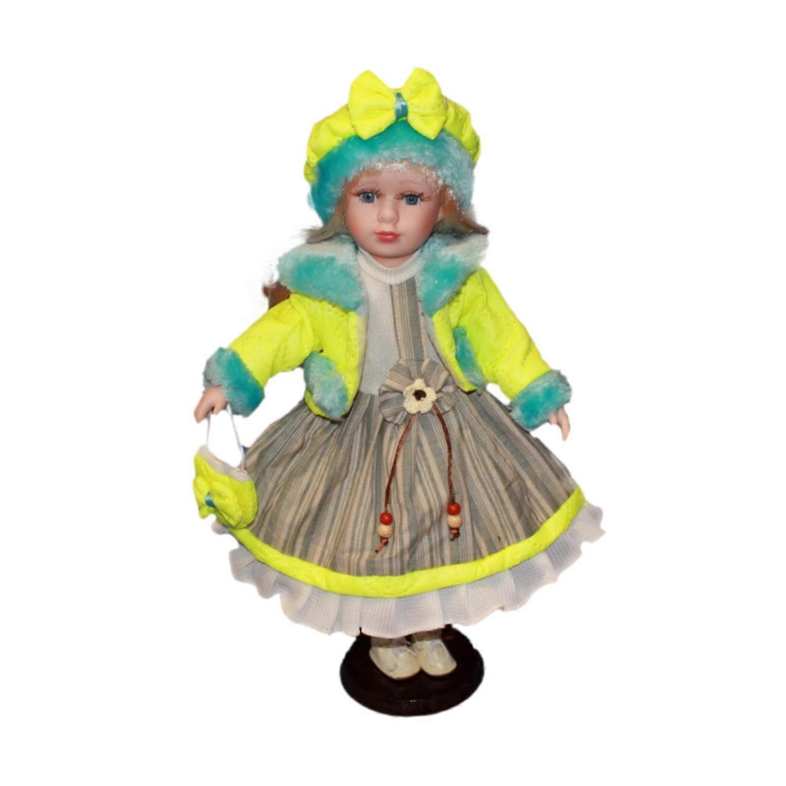 Porslinsdocka med flicka, vacker modern med stativ för vardagsrums- och sovrumspresent