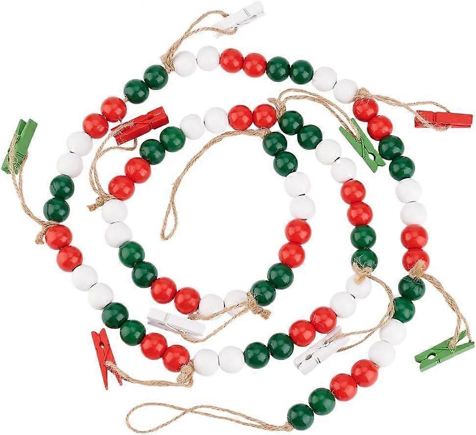 1 Pc Hanging Photo Display with 9 Clips, Christmas Wooden Bead Garland Boho Style Collage Picture Frame for Ticket Note Photo Snack Bags Dorm Classroo