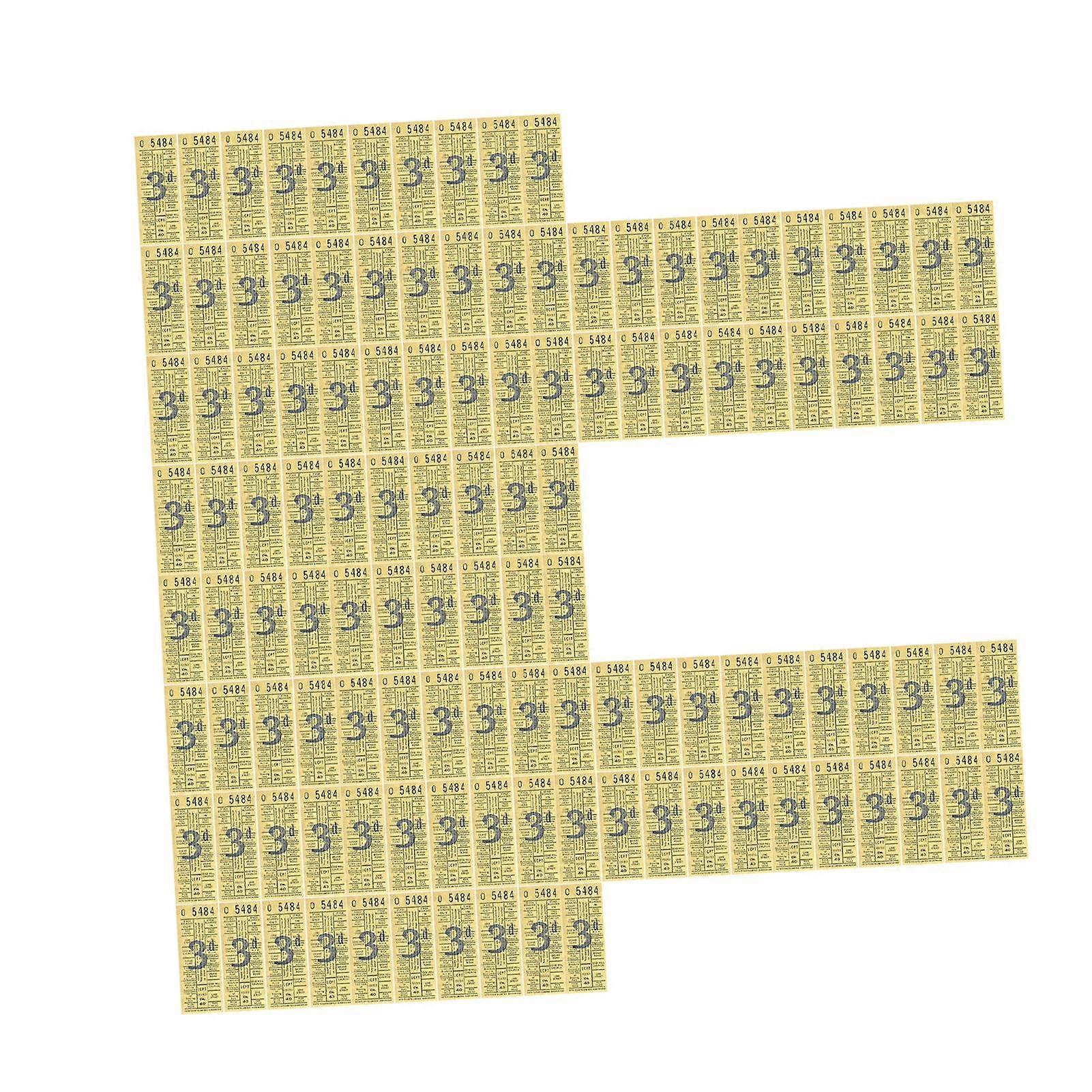 100 Sheets Ticket Stickers Retro Design Different Patterns Easily Peel Off Vintage Stickers for Journal Crafts Scrapbook Yellow
