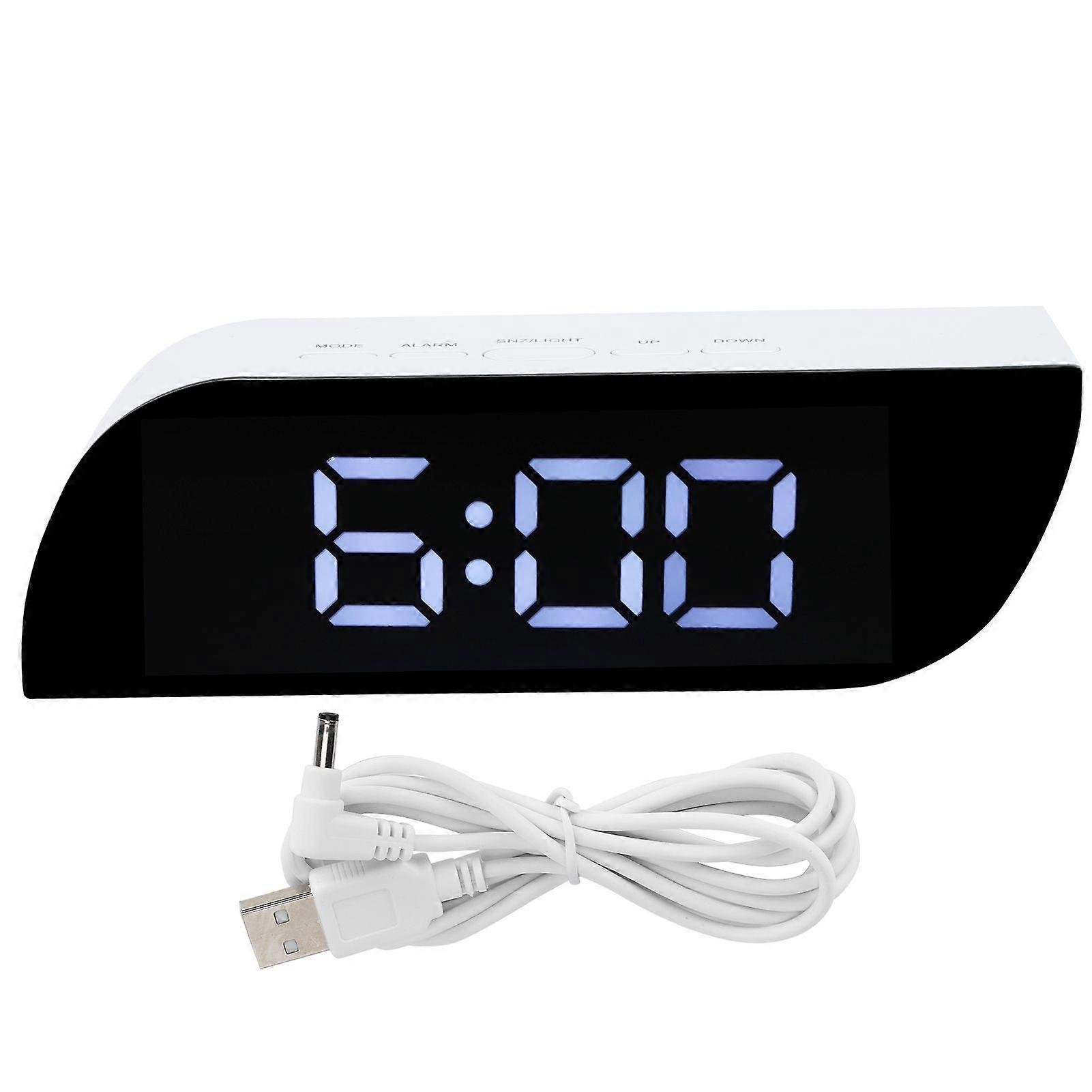 LED Digital Clock 12/24 Hour Conversion Adjustable Brightness Bedside Alarm Clock GHY-0801White