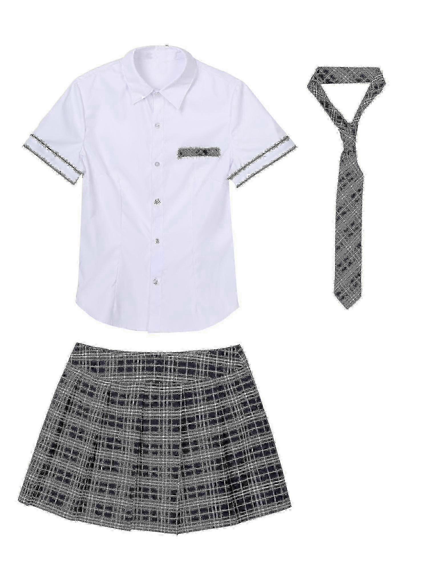 تلميذات نسائيات تأثيري زي فتاة المدرسة اليابانية موحدة مثير كلوبوير قميص مع تنورة منقوشة التعادل أنيمي لعب الأدوار الزي