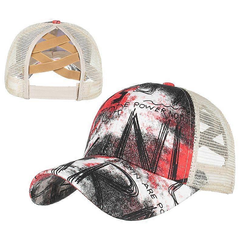 Cross Elastic Mesh Ponytail Baseball Cap Unisex Adjustable Baseball Cap Casual Sun Hat for Girls