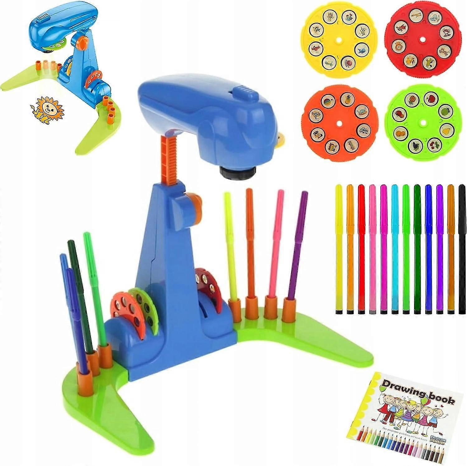 Drawing Projector For Kids, Erasable Doodle Board Intelligent Draw Projector With 4 Cartoon Patters And 12color Brushes