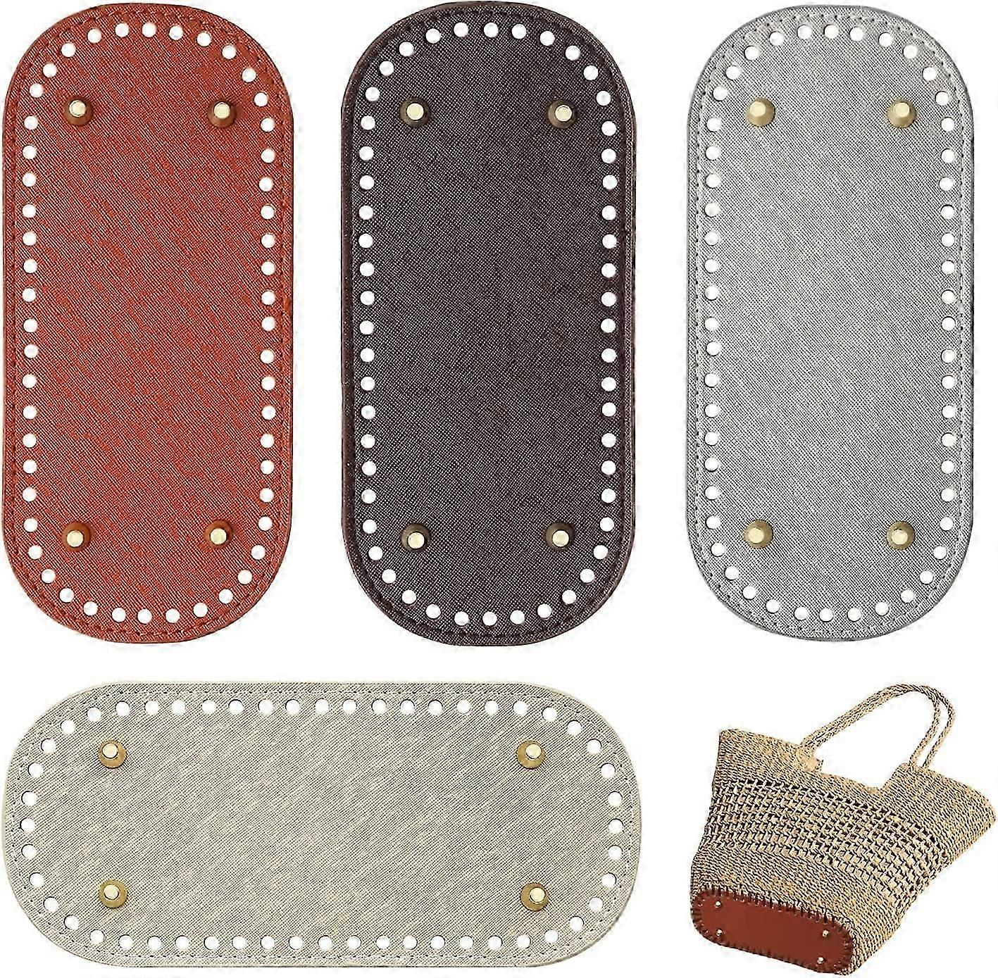 かぎ針編みのバッグの底、4ピースのかぎ針編みのバッグベース、PUレザークッションかぎ針編みの底、楕円形のバッグ底かぎ針編みのバッグベースバッグマットかぎ針編みの底、穴f付き